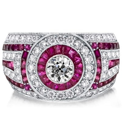 Italo Vintage Ruby Ring Round Cut Bezel Setting Cocktail Ring