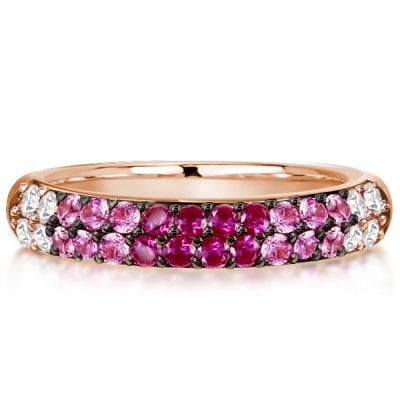 Rose Gold Pink Sapphire Half Eternity Wedding Band For Women