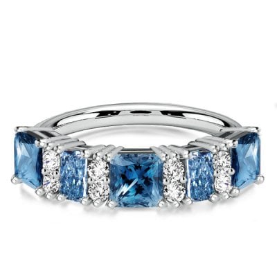 Italo Princess Cut FIve Stone Blue Topaz Wedding Band Stacking Ring