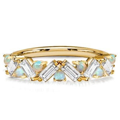 Italo Opal Ring Baguette Wedding Band Half Eternity Band For Women