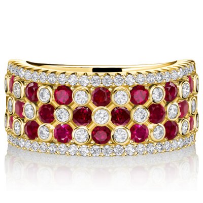 Italo Ruby Ring Bezel Setting Wide Band For Ladies