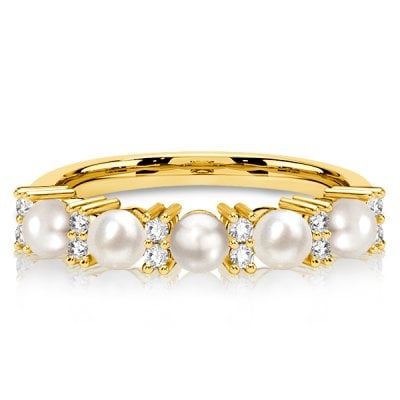 Italo Pearl Band Ring Pearl Five Stone Half Eternity Wedding Band