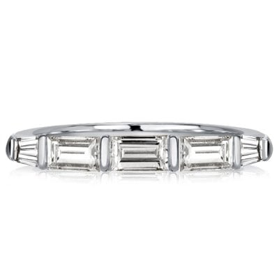 Italo Baguette Bar Setting FIve Stone Half Eternity Band In 925 Silver