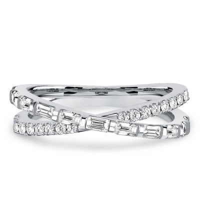 Italo Round & Baguette Cross Wedding Band Crossover Ring Infinity Ring
