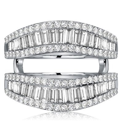 Italo Baguette Cut Ring Guard Enhancer Wedding Band Sterling Silver Rings