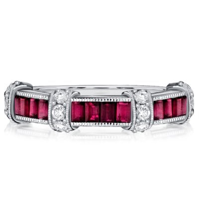 Italo Unique Ruby Ring Baguette Cut Vintage Wedding Band