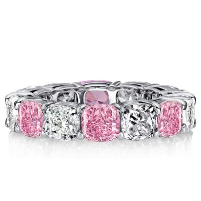 Italo White & Pink Sapphire Cushion Cut Eternity Band