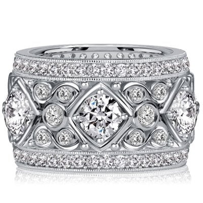 Italo Unique Round Cut Filigree Vintage Eternity Band Anniversary Rings
