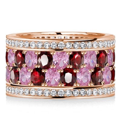 Italo Rose Gold Oval Cut Garnet Pink Stone Multi Row Band