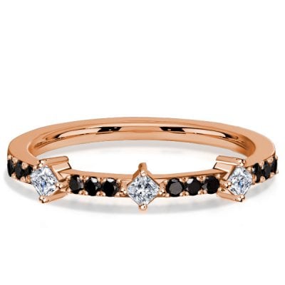 Italo Rose Gold Princess Cut Black Sapphire Thin Wedding Band