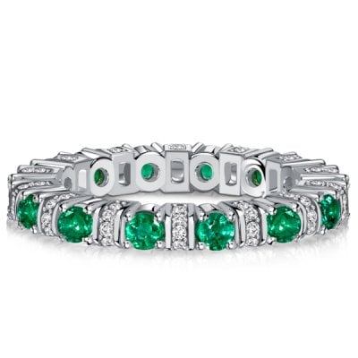 Italo Round Cut Emerald Sapphire Eternity Band Anniversary Rings