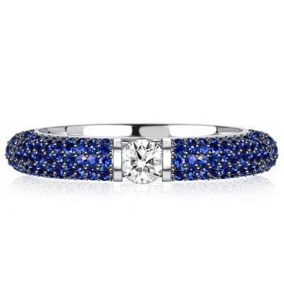Italo Micro Pave Blue Sapphire Ring Round Cut Eternity Band