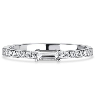 Italo East West White Sapphire Baguette Cut Half Eternity Band