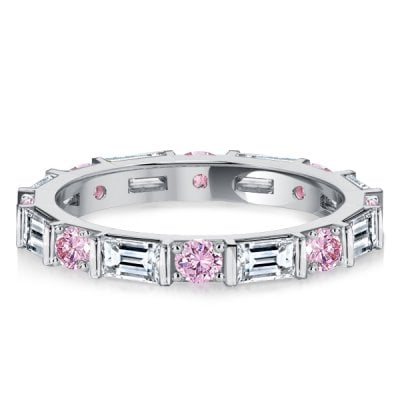 Italo Baguette Cut Pink Stone Ring Eternity Band For Women