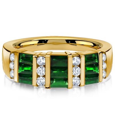 Italo Golden Emerald Green Wedding Band Emerald Green Ring