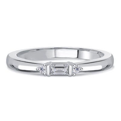 Italo 3 Stone Baguette Wedding Band For Women Stacking Ring
