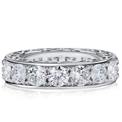 Italo White Round Cut Filigree Vintage Wedding Rings Eternity Band For Women