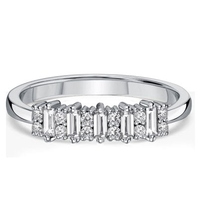 Italo Five Stone Round & Baguette Wedding Band Rings For Women