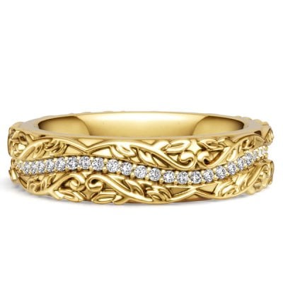 Italo Golden Floral White Sapphire Filigree Eternity Wedding Band For Women