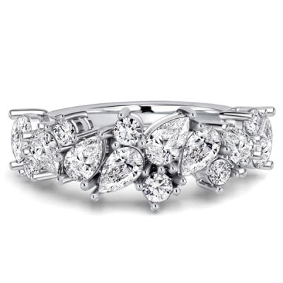 Italo Floral Pear Cut Half Eternity Band For Women Anniversary Waterfall Ring