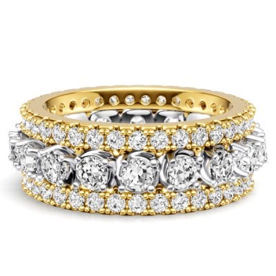 Italo 2 Tone Triple Row Round Cut Eternity Wedding Band For Women