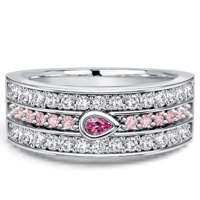 Italo Pear & Round Cut Pink Sapphire Half Eternity Band For Women