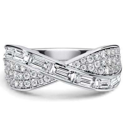 Italo Channel Set Baguette & Round Cut Criss-Cross Wedding Band Infinity Ring