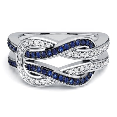 Italo Infinity Ring 2 Tone Blue & White Sapphire Wedding Band For Women