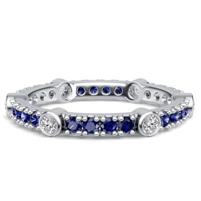 Italo Bezel Round White & Blue Sapphire Eternity Band For Women