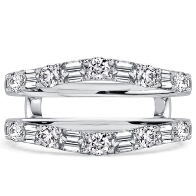 Italo Curved Emerald & Round Cut Enhancer Wedding Band For Women