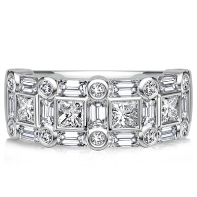 Italo Bezel Setting Princess & Baguette Cut Half Eternity Band Ring