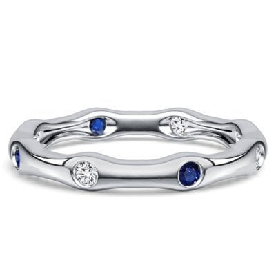 Italo 3 MM Flush Setting White & Blue Sapphire Eternity Band For Women