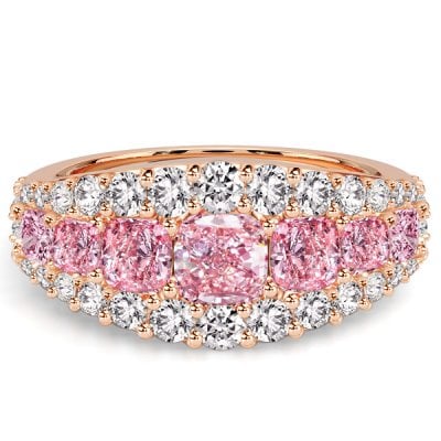 Italo Rose Gold Halo Cushion Cut Pink Sapphire Anniversary Band Ring