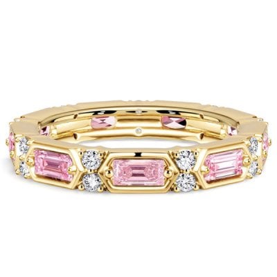 Italo Baguette Cut Pink Sapphire Eternity Band For Women Pink Stone Ring