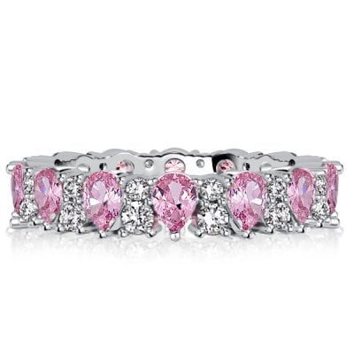 Italo Pear Cut Pink Stone Eternity Wedding Band For Women