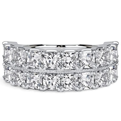 Italo Double Row Cushion Cut Half Eternity Wedding Band For Women