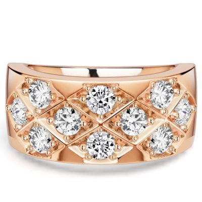 Italo Rose Gold 3 MM Round Cut Half Eternity Band For Women Vortex Ring