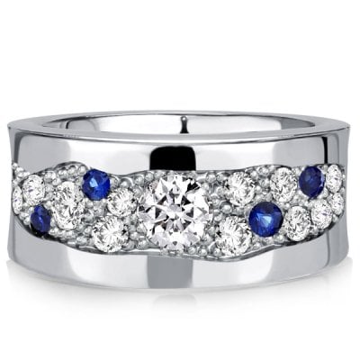Italo Waterfall White & Blue Sapphire Wedding Band For Women Waterfall Ring