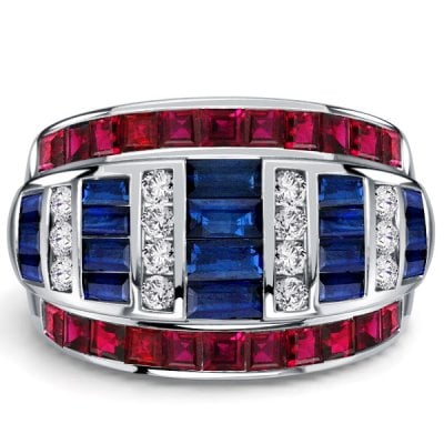 Italo Channel Set Ruby Ring Blue Sapphire Wedding Band For Women Cigar Band