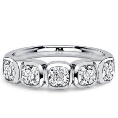 Italo Bezel Setting Cushion Cut Five Stone Wedding Band For Women