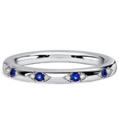 Italo Three Stone White & Blue Sapphire Half Eterntiy Wedding Band For Women