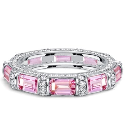 Italo Tension Emerald Cut Pink Sapphire Unique Wedding Band For Women