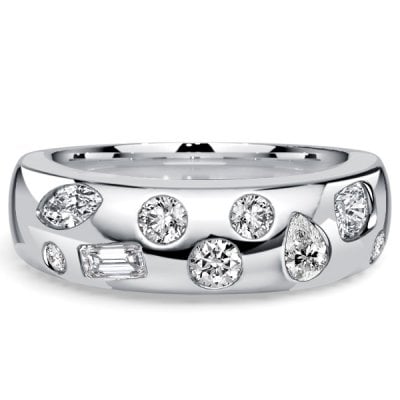 Italo Flush-set Multi Cut White Sapphire Half Eternity Band For Women Waterfall Ring