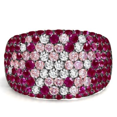 Italo Two Tone Micro Pave Ruby Ring Ruby Half Eternity Band For Women