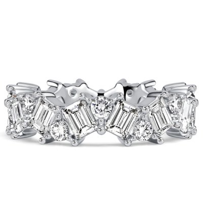 Italo Alternating Emerald & Round Cut Eternity Wedding Band For Women