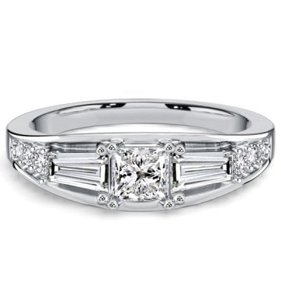 Italo Baguette & Princess Cut Half Eternity Wedding Band For Women