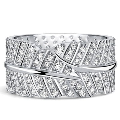 Italo Micro Pave Leaf Design White Sapphire Eternity Wedding Band For Women