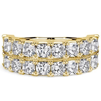Italo Golden Double Row Cushion Cut Half Eternity Wedding Band For Women