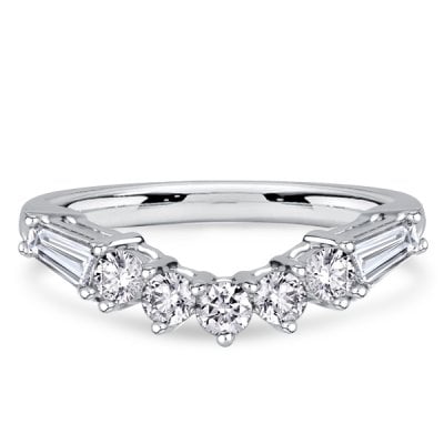 Italo Baguette & Round Cut Chevron Wedding Band For Women Matching Wedding Bands