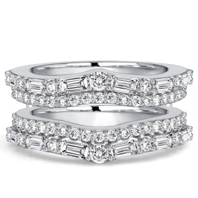 Italo Double Row Baguette & Round Cut Ring Guard Enhancer Wedding Band For Women